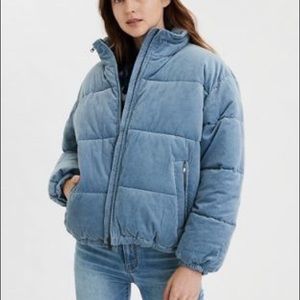 Rare American Eagle Baby Blue Corduroy Macy Puffer